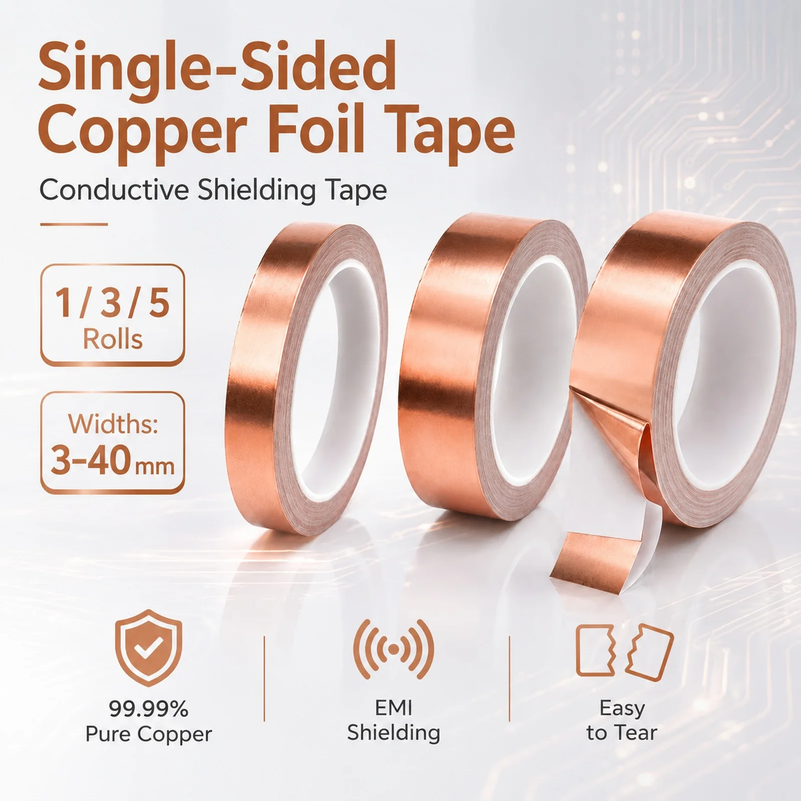 1/3/5 roll Single-Sided Copper Foil Tape Conductive Shielding Tape Snail Tape Colored Glass Home Appliances Circuit Repair