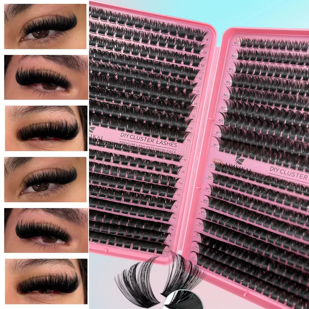 80D-150D Thick Lash Clusters Kit, Dramatic Voluminous DIY Eyelash Extensions for Beginners