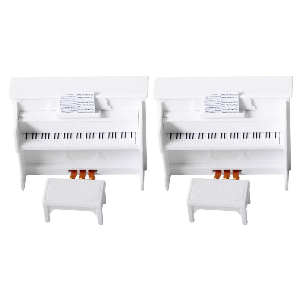 

2 set 2 Sets Miniature Upright Piano Stool Set Realistic Dollhouse Furniture Kids Role Play Portable Mini Piano Decor Scene