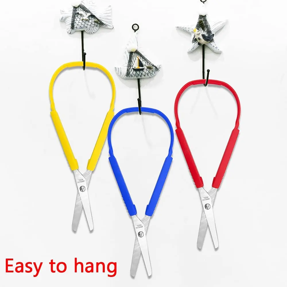 6 Pcs Loop Scissors Grip Scissor Colorful Self-Opening Adaptive Cutting Scissors for Children,Adults,Home,Office,School