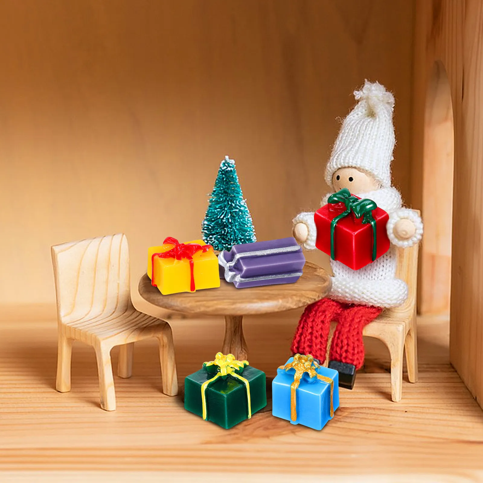 

40Pcs Christmas Ornament Set Resin Mini Presents Box Holiday Tree Decor Miniature Simulation Gift Box Decoration