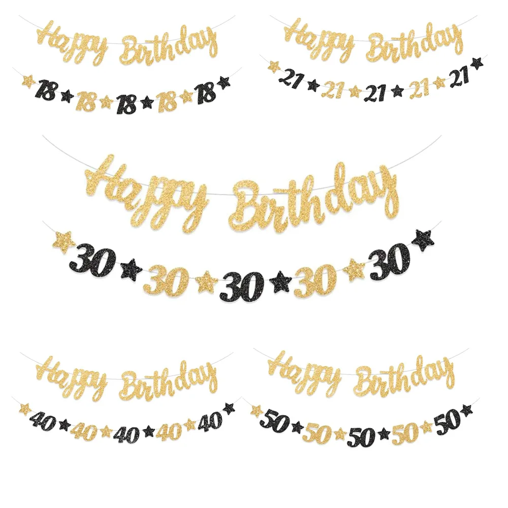 Dekorationsartikel für die 18., 20., 30., 40. und 50. Geburtstagsfeier für Männer und Frauen, schwarz-goldenes Partybanner für 18. bis 60. Geburtstag. – Detail 7
