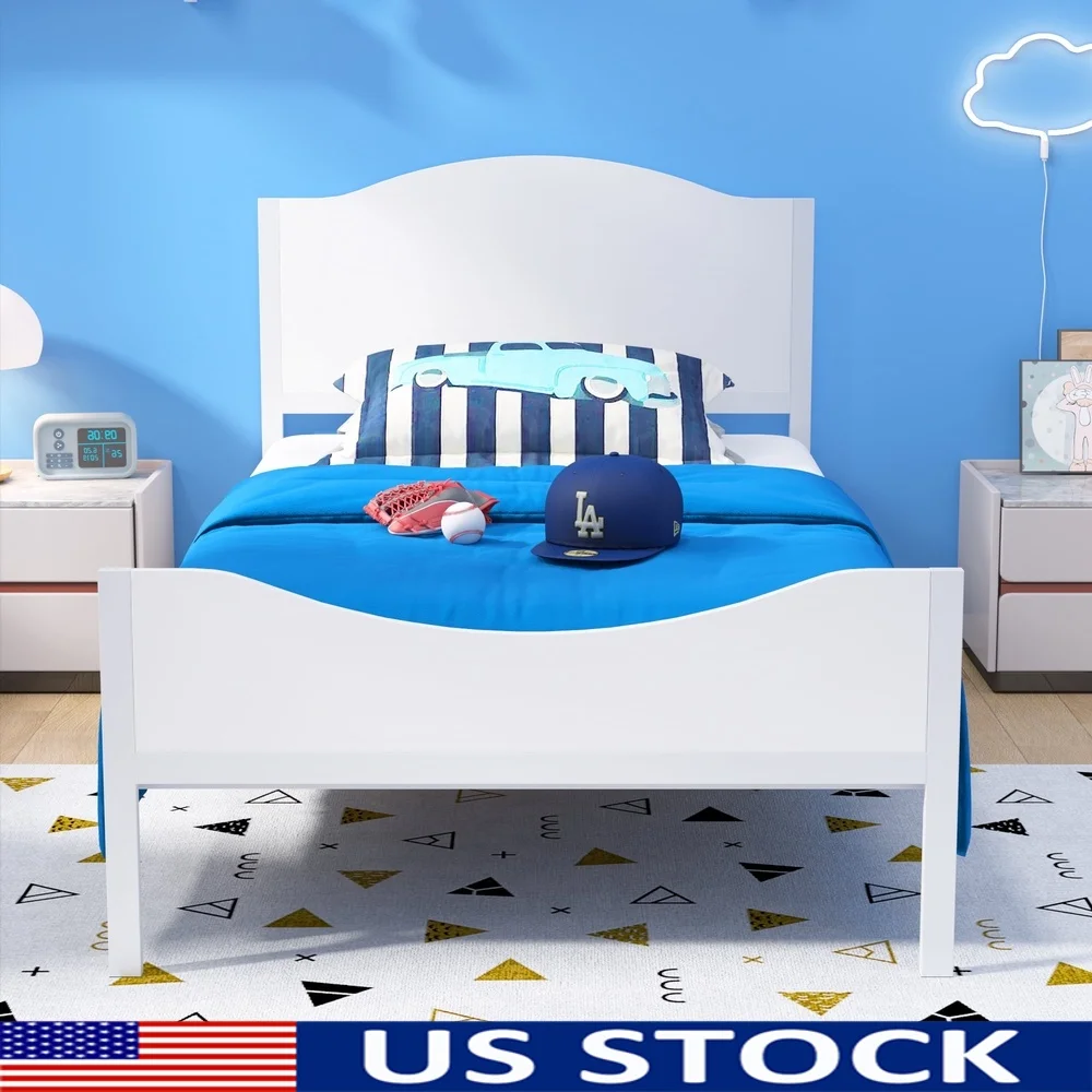 

Twin Metal Platform Bed Frame with Wood Headboard Kids Teens Adults No Box Spring Required Easy Assembly Durable Sleep Solution