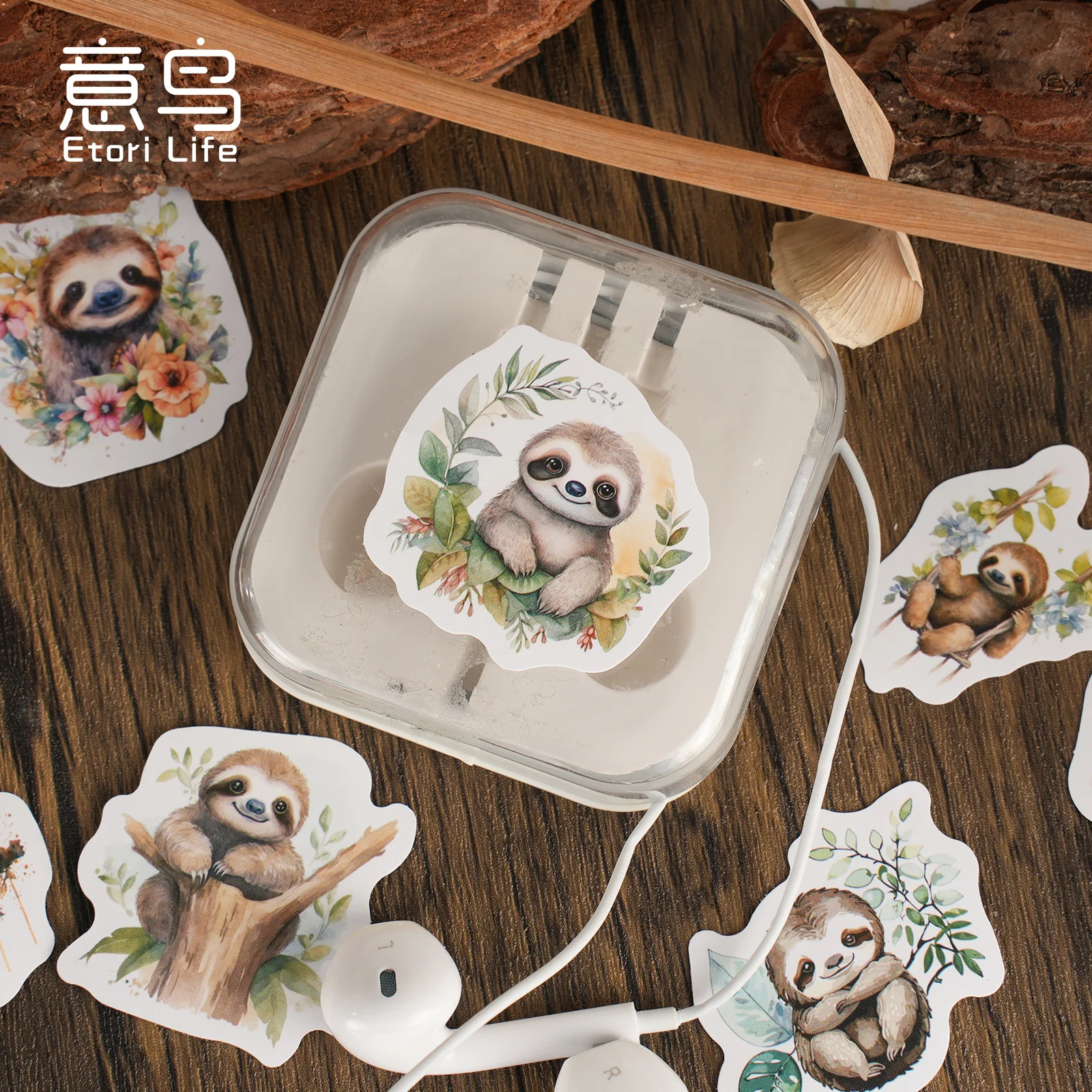 46Pcs Cute little sloth retro style box decals decorated with water bottles notebook skateboards and other toys DIY decals