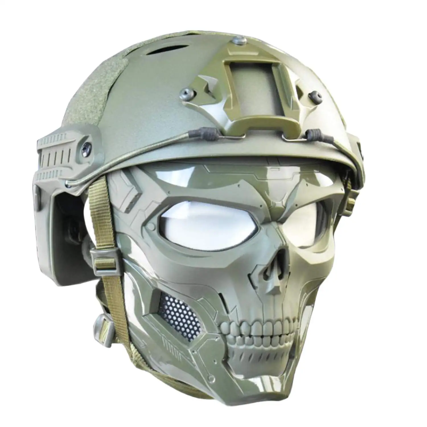 

Tactical Full Face Mask with Clear Goggles Skull Protective Mask Dual Mode Wearing for Airsoft Paintball CS Game BB Gun Gear