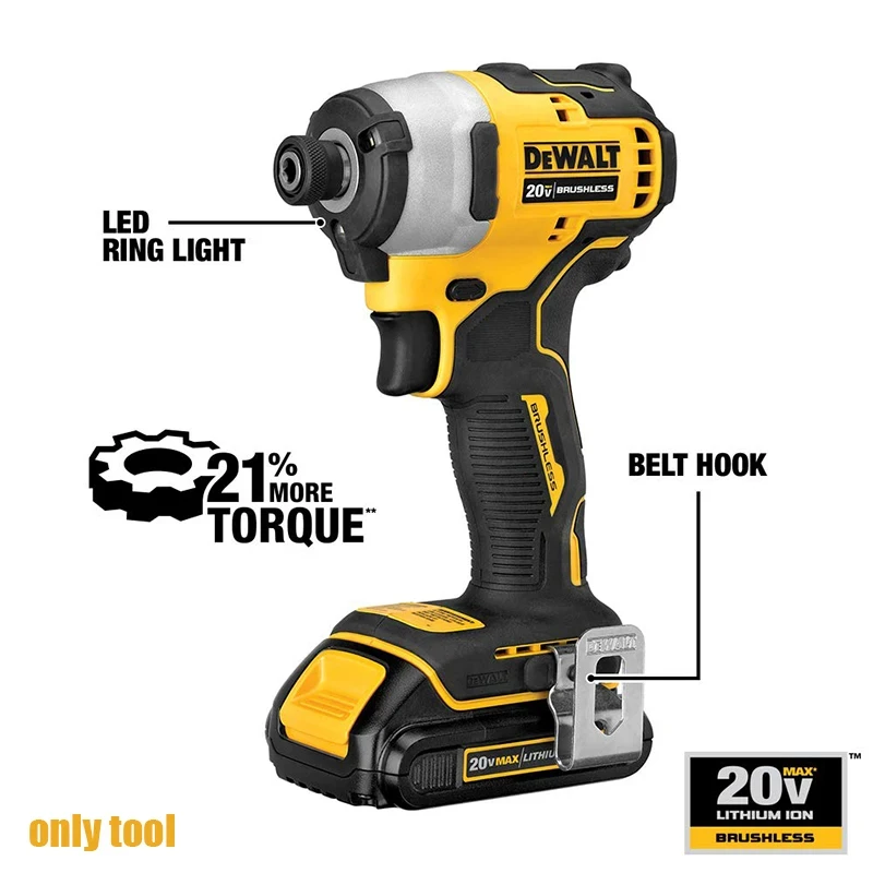 DEWALT DCF809 20V MAX Impact Driver Cordless  Compact Powerful Power Carpentry Electric Wrench Power Tools