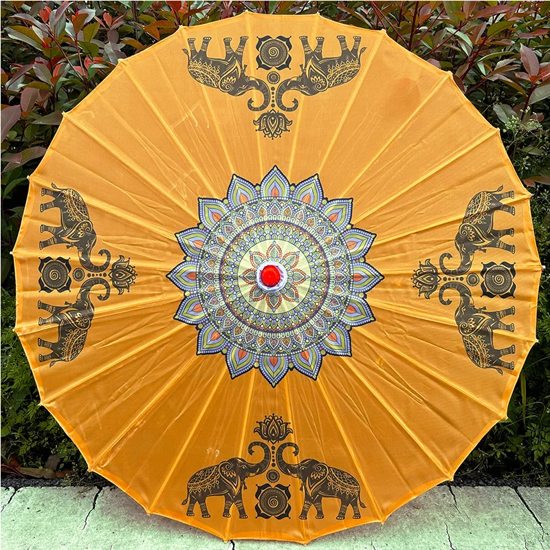 Thailand Style Silk Oil Paper Umbrella Hotel Ceiling Decoration Umbrella Classical Chinese Craft Dance Umbrella Parasol