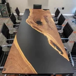 New Hot Sale Black And Wood Epoxy Dining Table Black Walnut Wood Epoxy Resin Island Kitchen Table Elegant Luxury Home Furniture