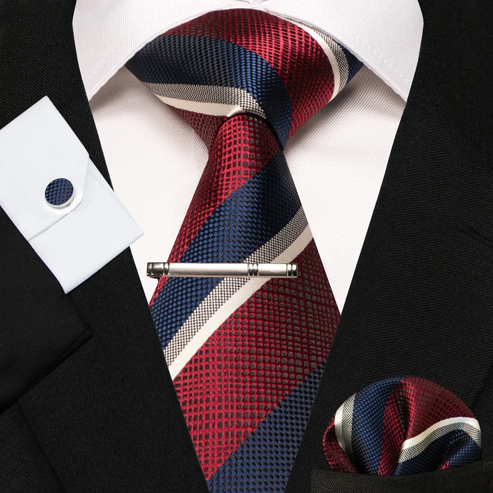 8cm Seidenkrawatten für Herren, grün-schwarze Krawatten, kariert, gestreift, Krawatten-Set mit Einstecktuch, Manschettenknöpfen und Krawattenklammern, für Hochzeit, Business, Party. – Detail 28