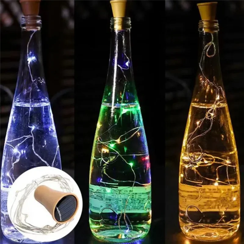

B84B-10Pcs Set Of Solar Fairy Lights In Cork-Wine Bottle Design 10LED For Party And Wedding Garden Ambiance A