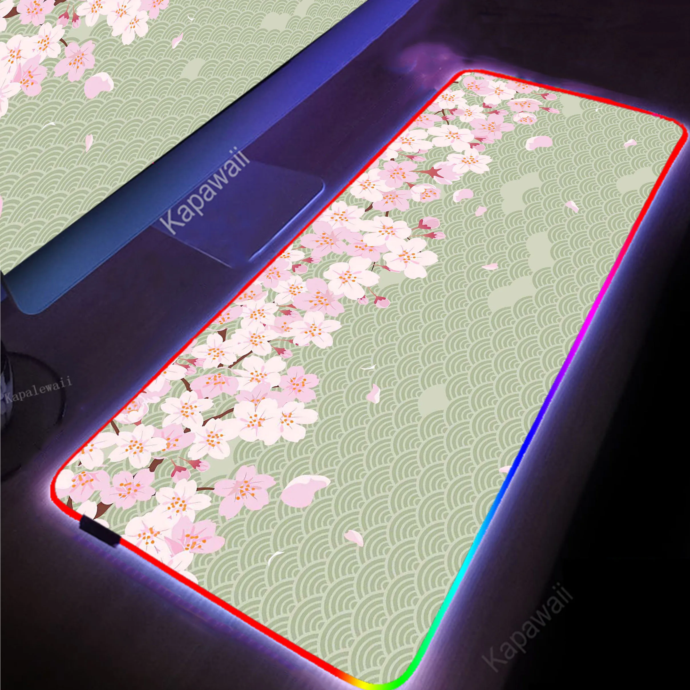 

RGB Sakura Mousepad HD Print Gaming Speed Keyboard Pads Mouse Pad XXL Natural Rubber Carpet Locked Edge Mouse Mat 900x400mm