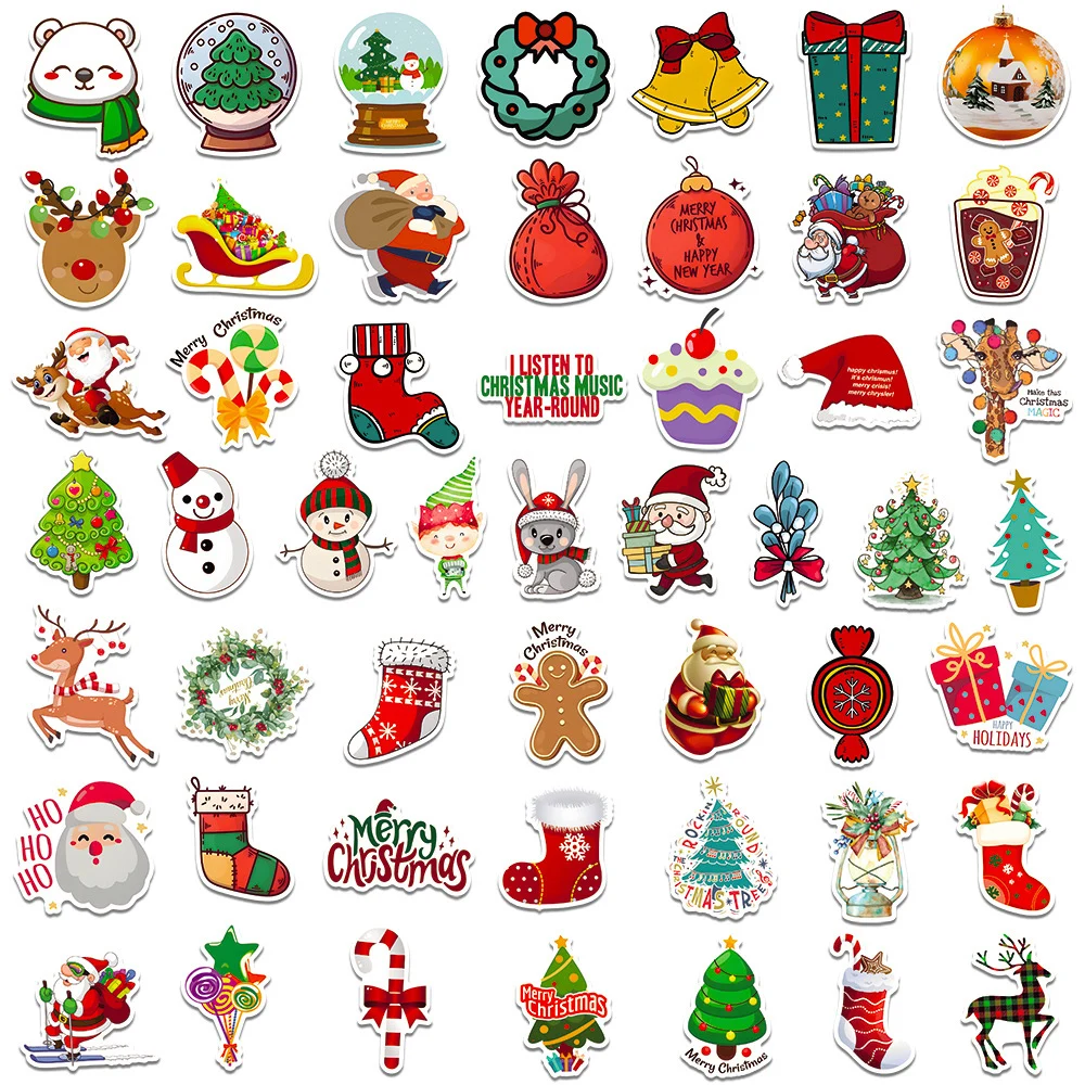 10/30/50PCS Cute Cartoon Christmas Santa Claus Stickers Laptop Luggage Phone Scrapbook Guitar Car Graffiti Sticker Decal Kid Toy