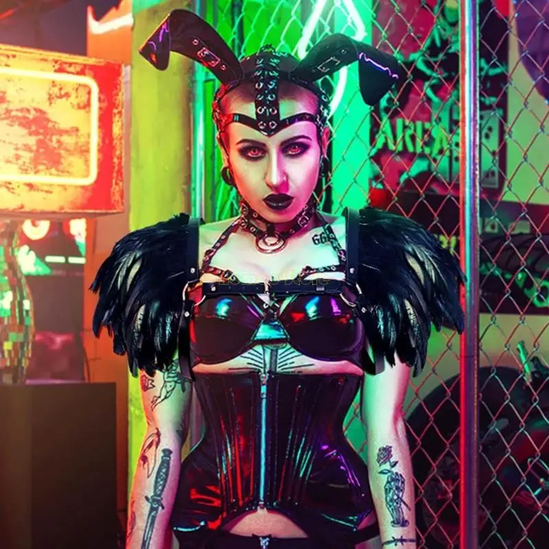 31BF ريشة الرأس Halloween Cosplay Cosplay للنساء البالغات الفيكتوريات القوطية القوطية تجاهل شال التفاف الكتف