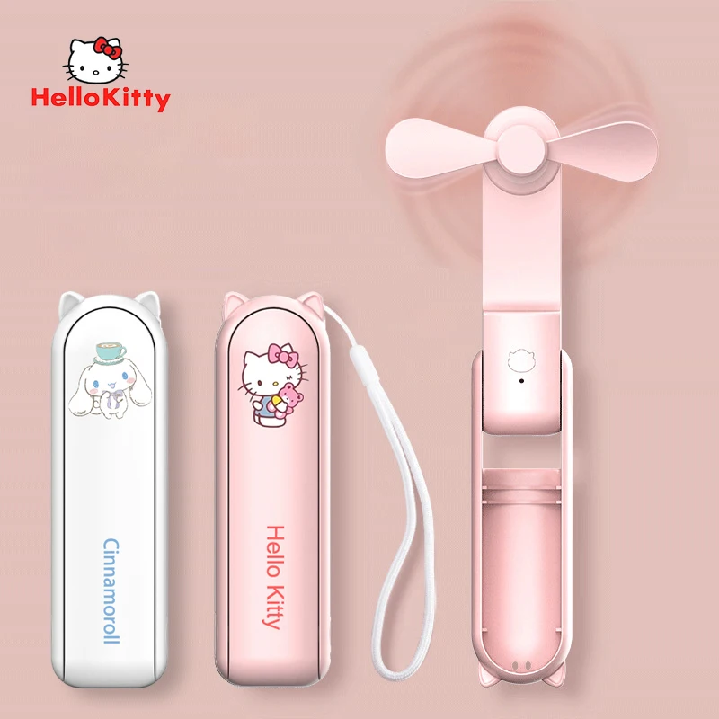 

Sanrios Hello Kittys Cinnamoroll Rechargeable Portable Fan Anime Melody Pocket Fan Travel Handheld Mini Cooler with Power Bank