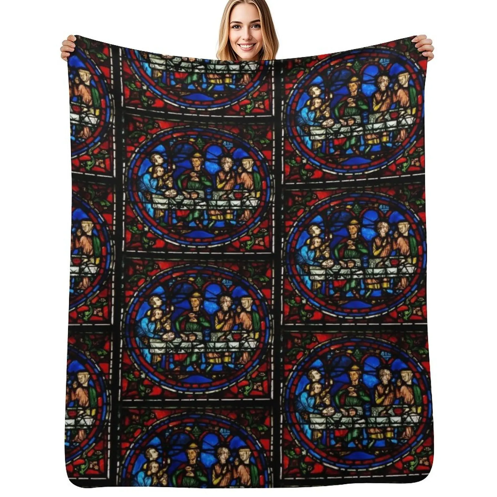 

Stained Glass, Chartres Cathedral Throw Blanket Flannel Fabric Personalized Gift Designers Luxury Blanket
