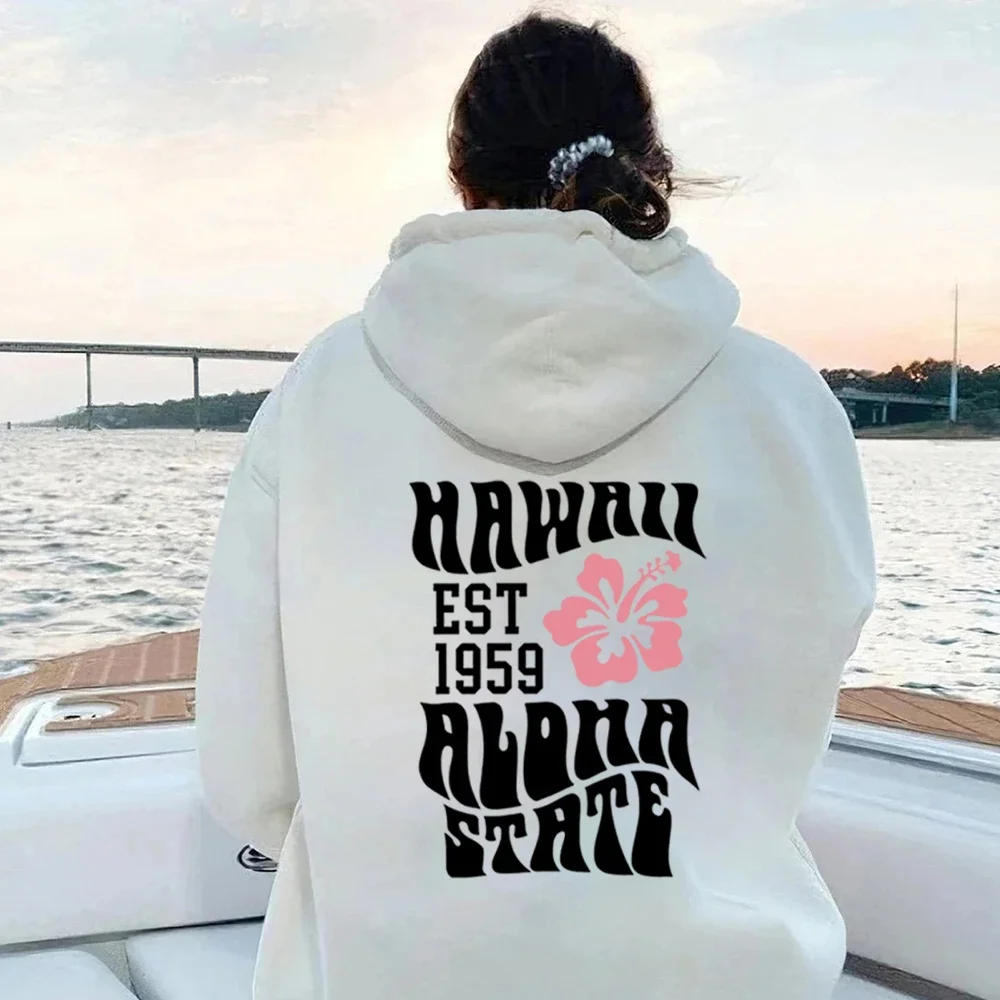 Aesthetic Hawaii Hoodie Aloha State Sweatshirt Tumblr Beach Hoodie VSCO Trendy Casual Hooded Soft Autumn Warm Female Clothes