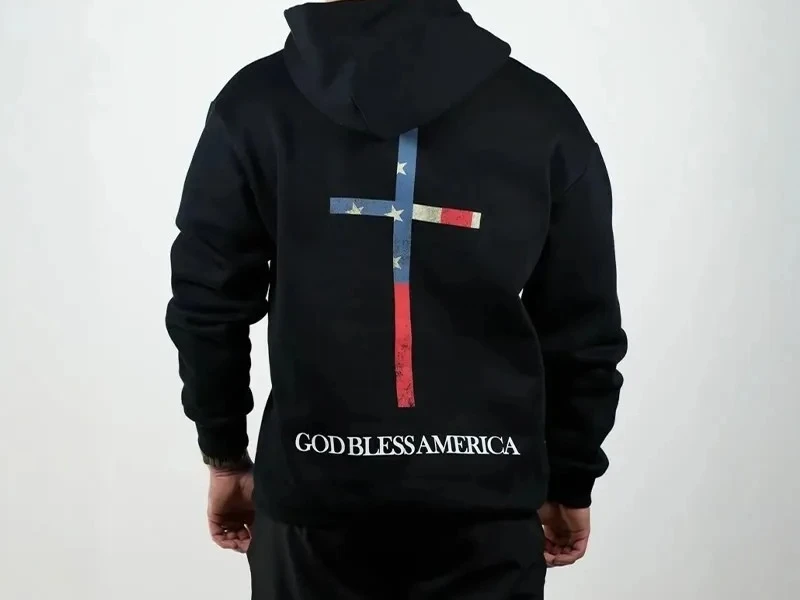 

2025 Autumn and Winter Unisex 100% Cotton God Bless America Print Hoodie High-end Luxury Is for Both Men and Women Top Y2k