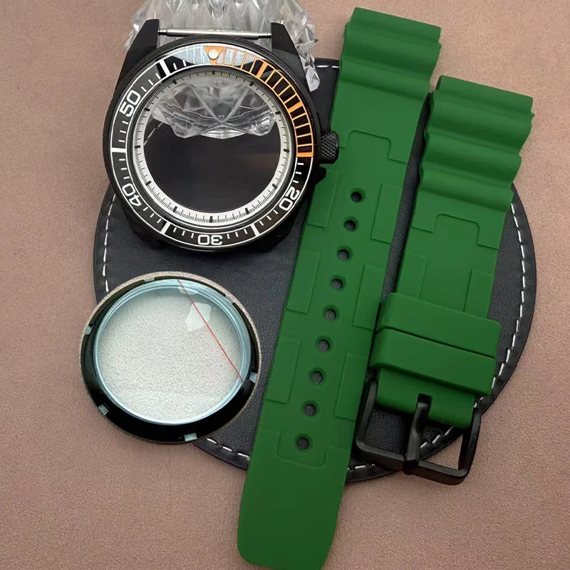 43.8mm Modified Samurai Watch Case For NH35 NH36 4R35 7S26 Movement 28.5mm Dial Sapphire Glass Rubber Bracelet 10ATM waterproof