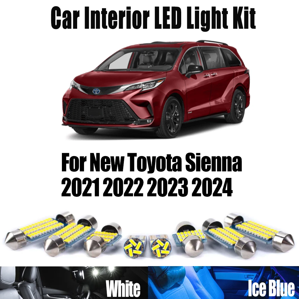 Ampoules LED Canbus pour intérieur de voiture, 17 pièces, pour nouvelle Toyota Sienna 2021 2022 2023 2024, Kit d'éclairage de plaque de porte de coffre de véhicule