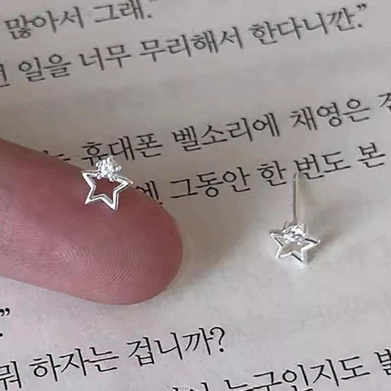 

925 Sterling Silver Korean Version Hollowed Out Star Zircon Stud Earring for Women Fine Jewelry High Luxury Vintage Accessories