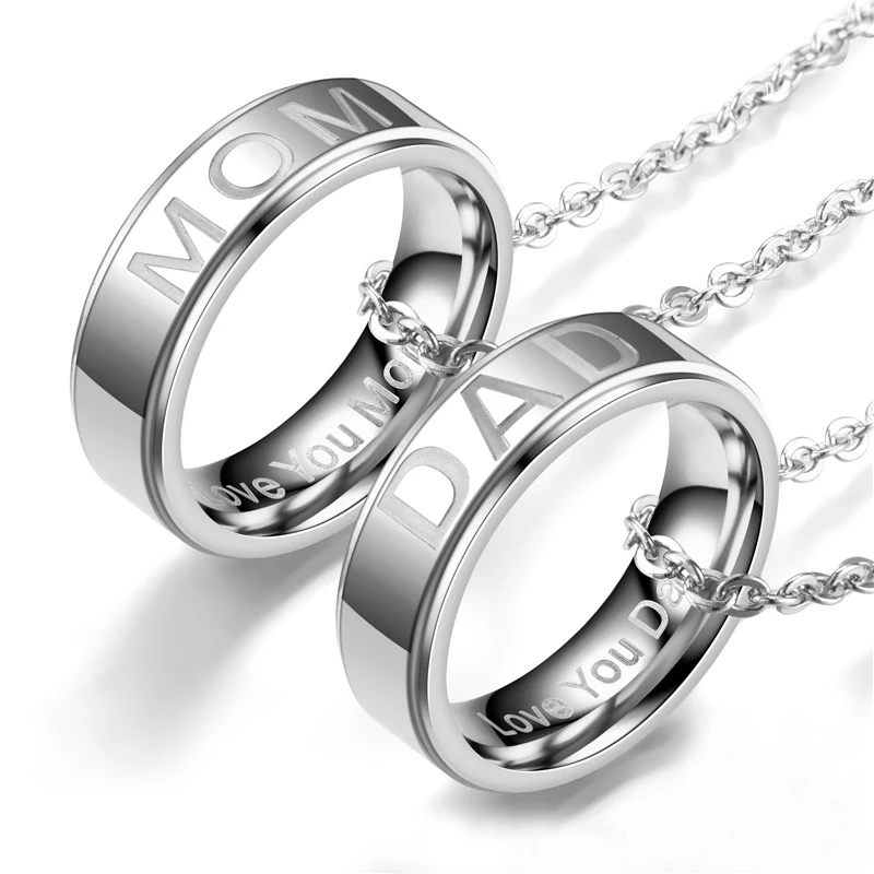 New Fashion Stainless Steel Hand Jewelry DAD MOM Ring Necklace Titanium Steel Pendant N1422