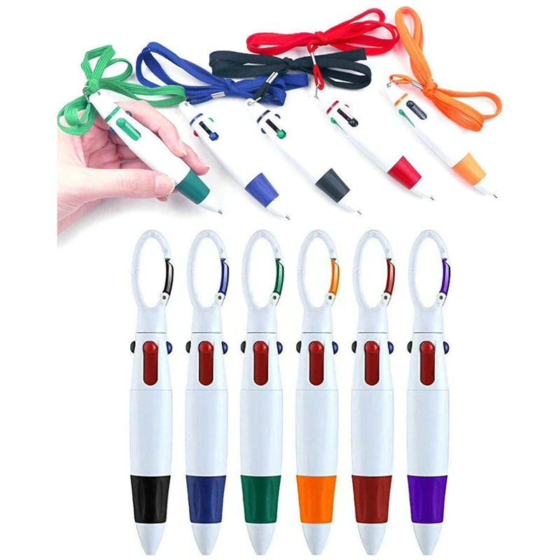 50Pcs Blank 4 Color Portable Plastic Buckle ballpoint Pens Rope Pocket Pens For Party favor gift