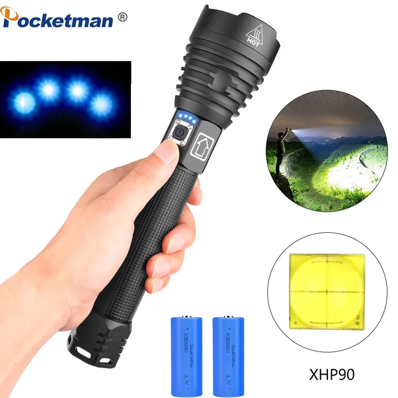 NEW P90 Most Powerful LED Flashlight 18650 26650 Zoom Torch P70.2 USB Rechargeable Light Camping Lamp Dreamcast Portable