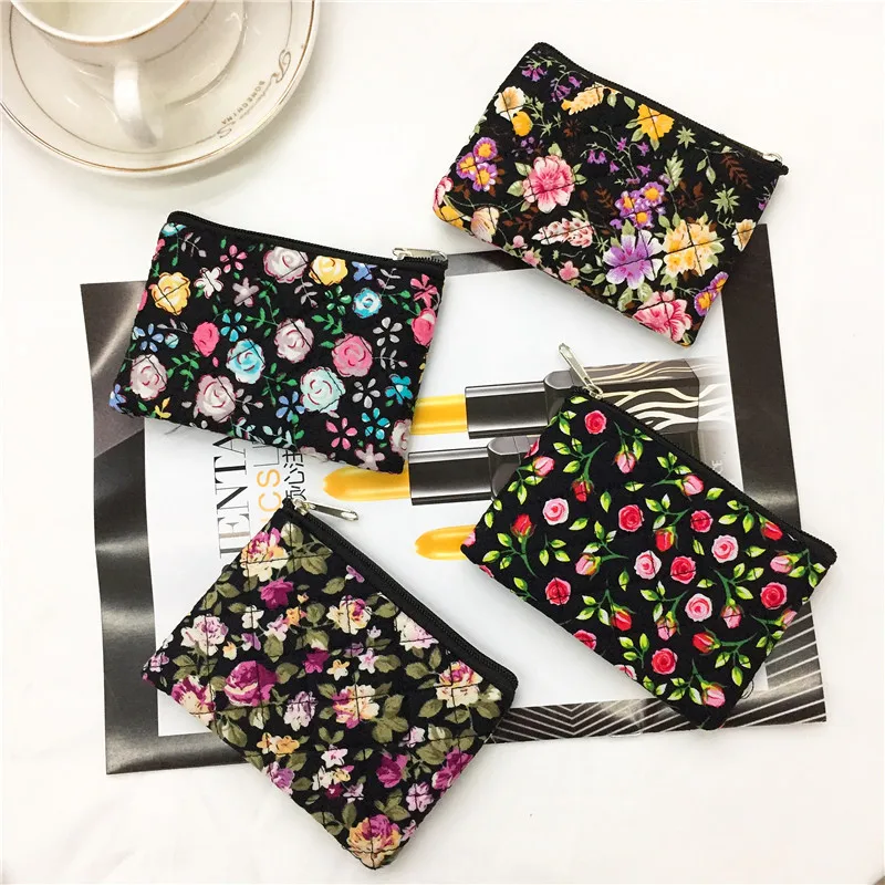 10pcs Coin Purses Women Canvas Floral Printing Brief Short Wallet Mix Color