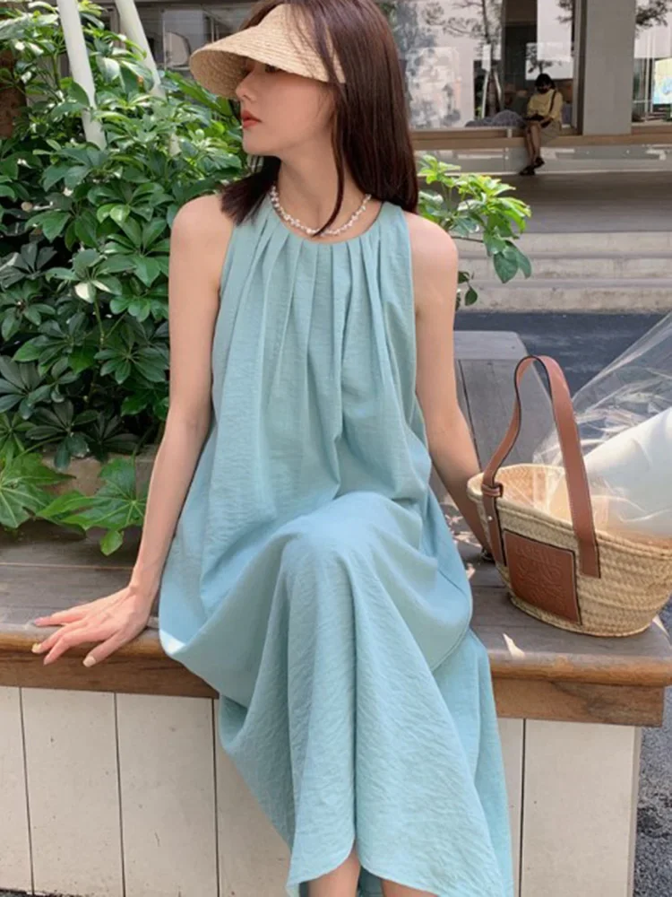 Sleeveless Dress Women French Style Loose Gentle Summer Breathable Pure Vacation Hollow Out Designed Baggy Pregnant 2023 Fashion