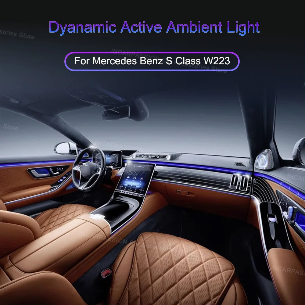 New 64 Colors LED Active Ambient Light For Mercedes Benz 2021+ W223 S-Class S450L S480 S500L Multi-color Decorative lights Refit