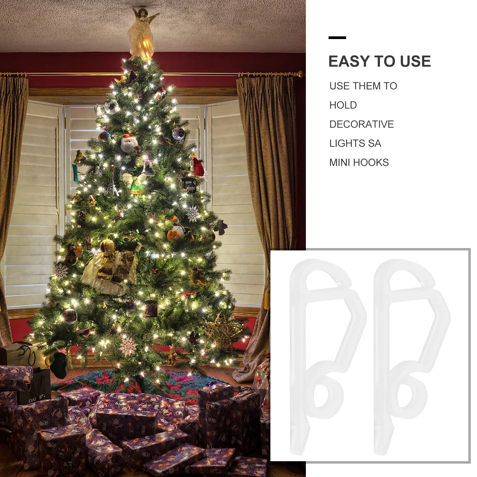 

24Pcs Fairy Light Hooks Christmas Lamp Clips Strong Adhesive Gutter Mounts for Outdoor Decorative Lighting Display