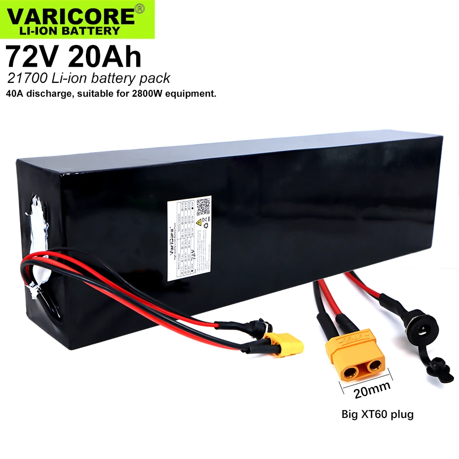 VariCore 72V 20Ah 20S5P 21700 Lifepo4 Battery Pack 20A Maximum 60A Balanced BMS for Electric Boat E-bike 58.4V Lawn mower XT60