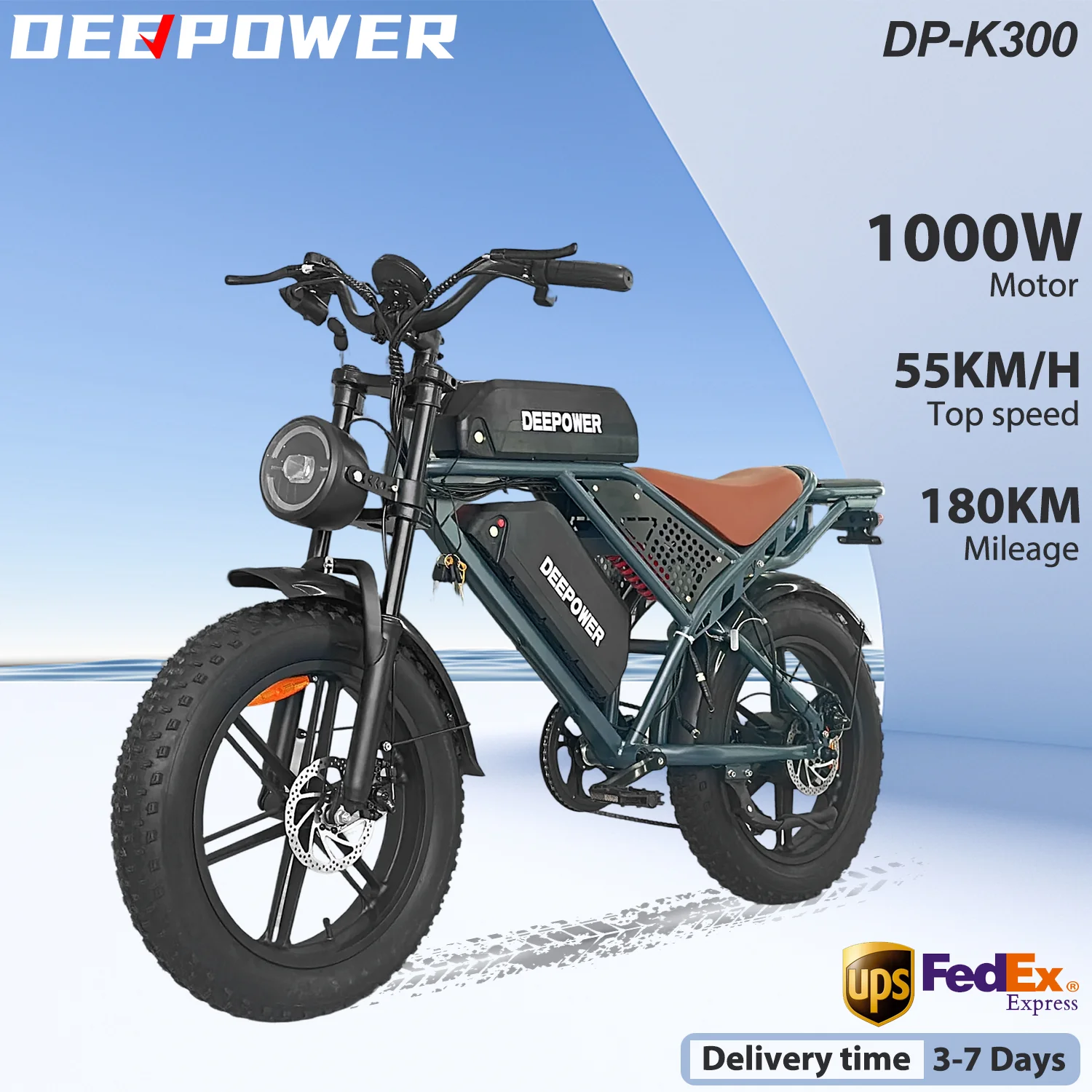 

Электрический велосипед Deepower QS7 1000 Вт, 48 В, 60 Ач, 20-дюймовый электровелосипед с толстыми шинами для взрослых, горный внедорожный электрический велосипед с двумя батареями
