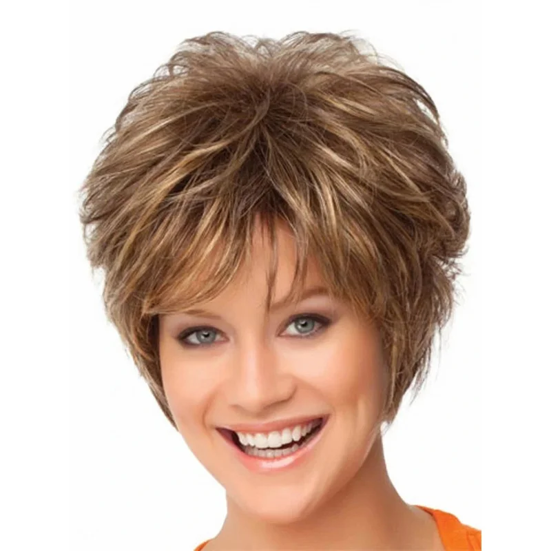 

100% Human Hair New Fashion Gorgeous Women's Brown Wavy Wigs 10 In