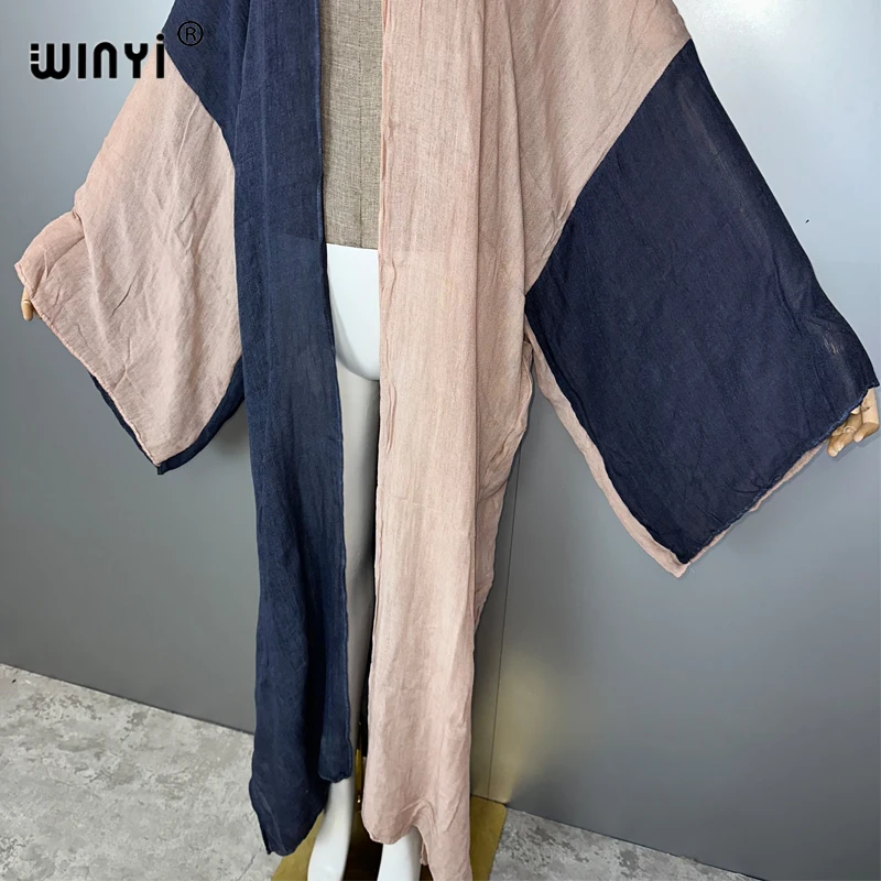 Winyi boêmio quimono retro cor combinando cardigan vestido africano outerwear para as mulheres verão moda kaftan praia cobrir