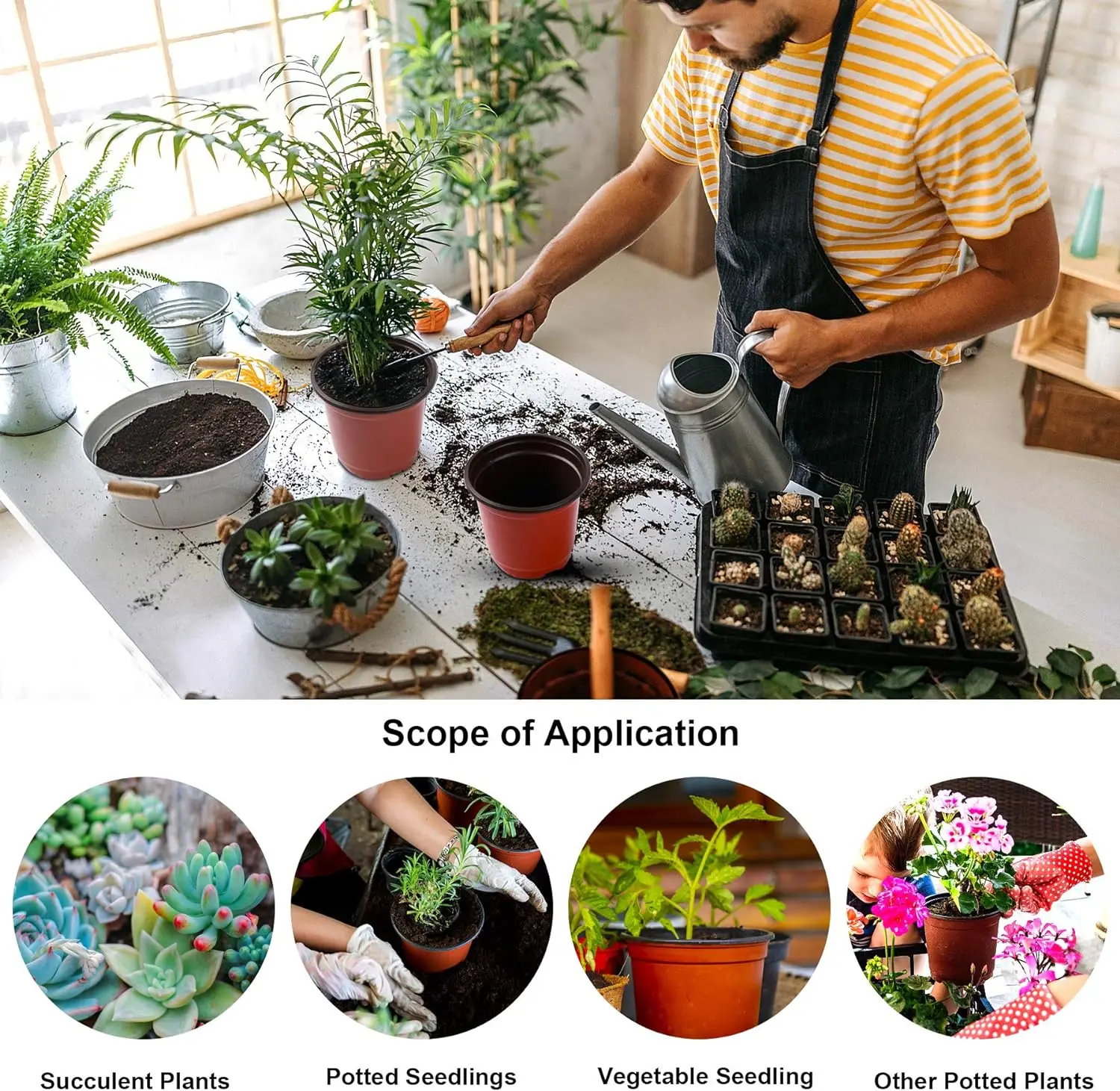 Plastic Plant Nursery Pot/Pots， Seedlings Flower Plant Container (Red) Seed Starting Pots Indoor Outdoor（50Pcs）