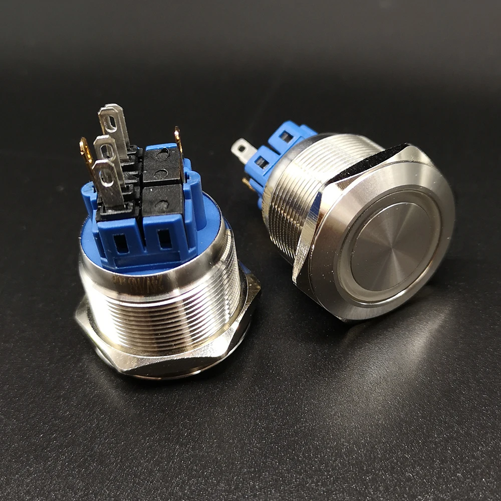 22mm 25mm Dual Color 3V 6V 12V 24V RED/Blue Ring LED 1NO1NC Reset Momentary Anti-Vandal Electric Car Push Button Switch