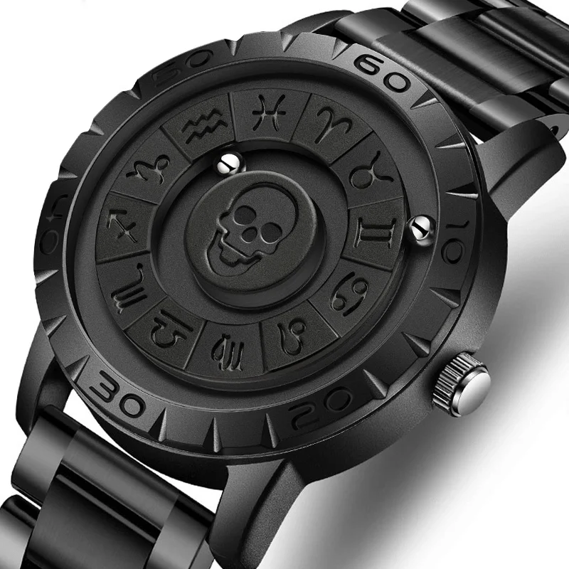 FOXBOX Watch Personalized Fashion Floating Magnetic Pointer Free Ball Bearing Creative Simple Waterproof Quartz Watch for Men