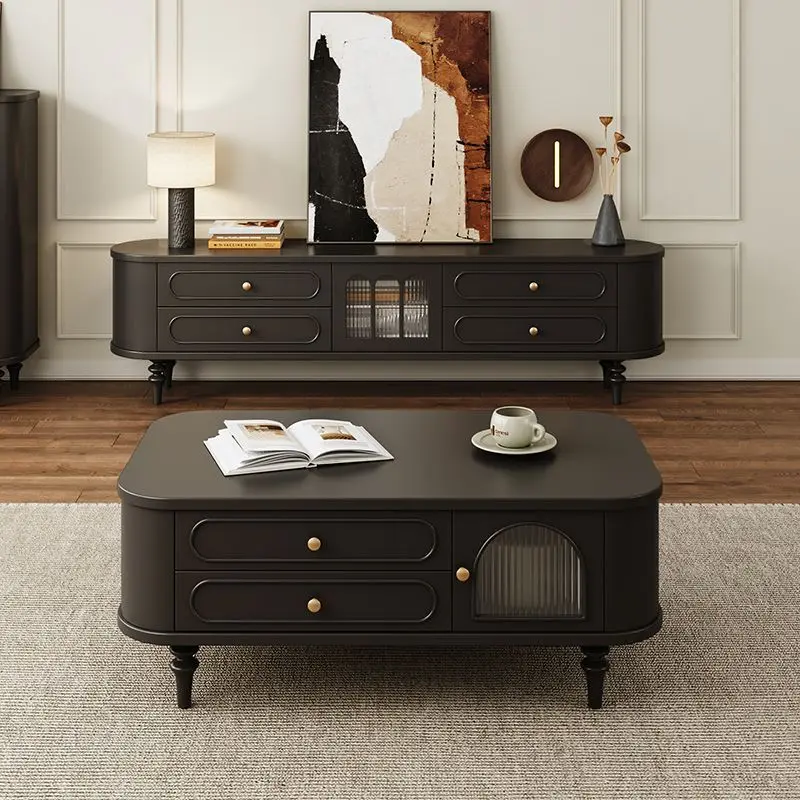 خزانة تلفزيون فرنسية على الطراز الكريمي الصلب لغرفة المعيشة المنزلية ذات الطراز المتوسط والقديم #4