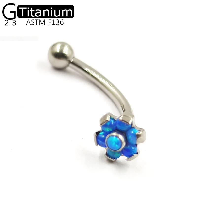 G23 Titanium Navel Nail A Female Navel Ring With A Flower Inlaid Zircon And Opal Luxury Navel Piercing Jewelry