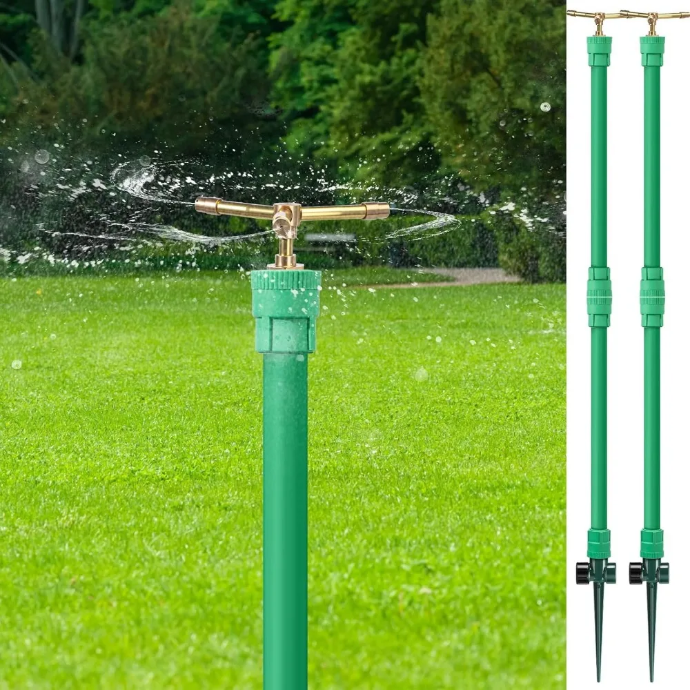 

2 set 3 arm brass sprinklers for garden yard rotating telescoping sprinkler with spike base 360 degree rotating head irrigation