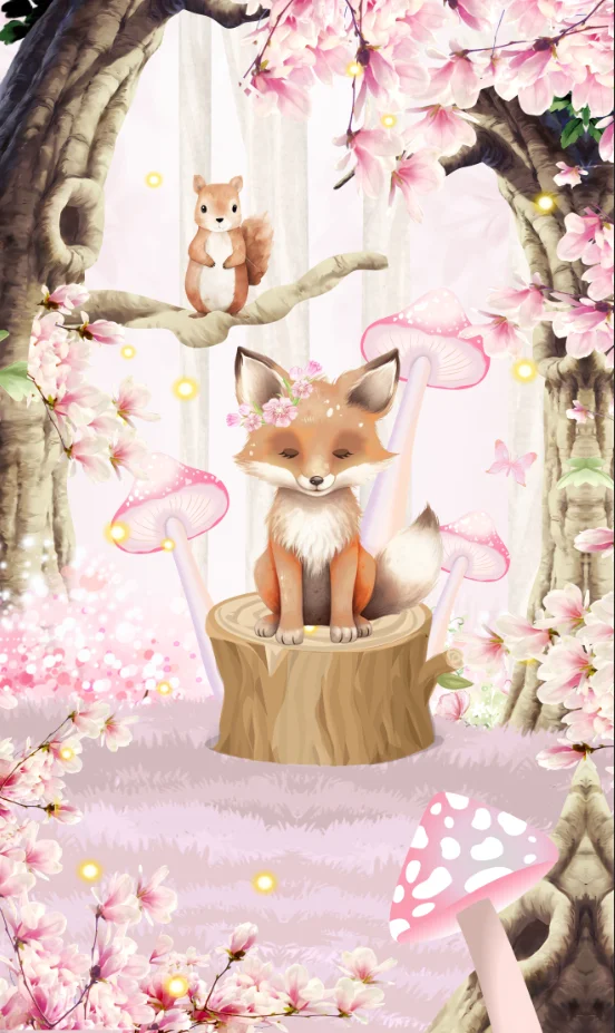 5x7FT Fairy Pink Woodland Wild Animals Happy Birthday Safari One Fox Custom Photo Studio Backdrop Background Vinyl 220cm X 150cm