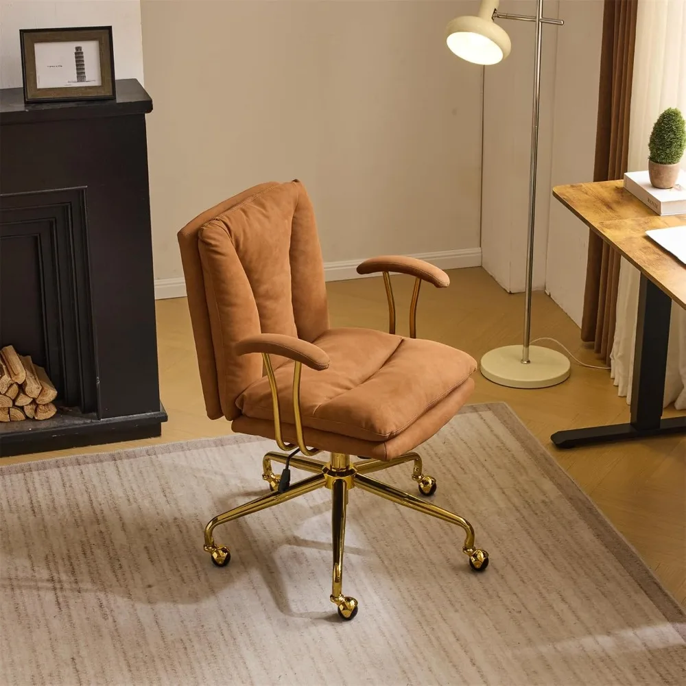 

home office desk chair comfy with wheels&removable armrests,gold base vanity chair with back,adjustable rolling swivel computer