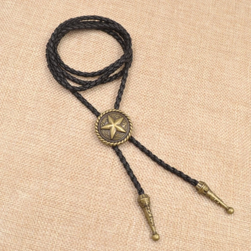 Amerikanische Bolo Krawatte Vintage Cowboy Western Metal Star Kunstleder Seil Halskette