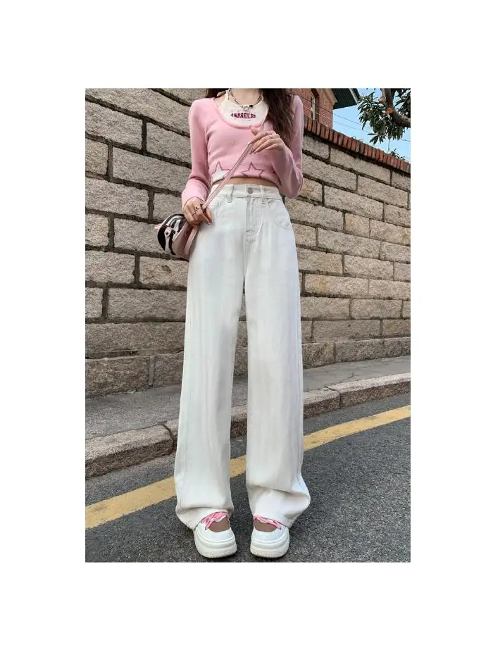 

High Waist Wide Leg Jeans Women's Thin Ice Silk Slimming Summer Autumn New Sle Long Pants Straight Cut Stand Fit
