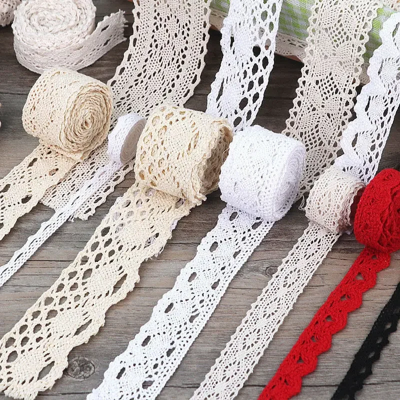 5Yards Vintage Cotton Lace Trim Ribbon 15mm White Beige Sewing Lace Fabric Ribbon Handmade DIY Craft Sewing Supplies