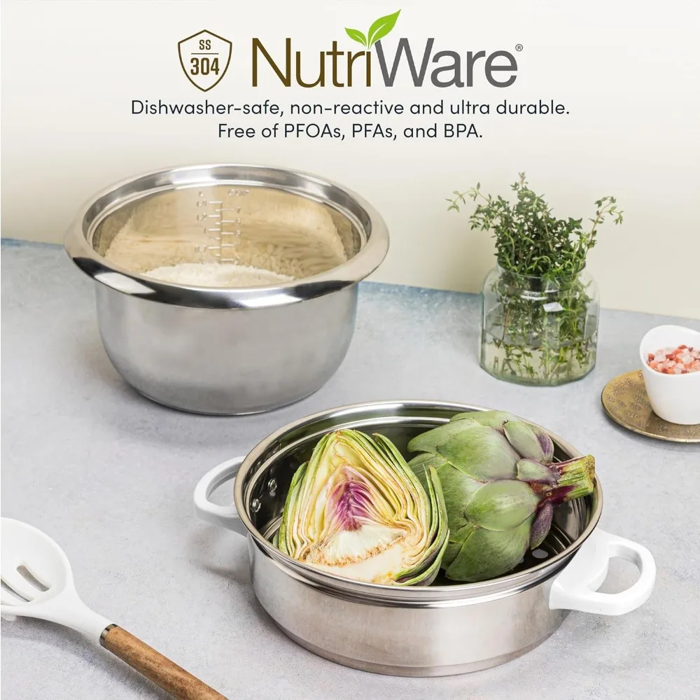 Nutriware-デジタル炊飯器と蒸し器、白、14カップ (調理済み)