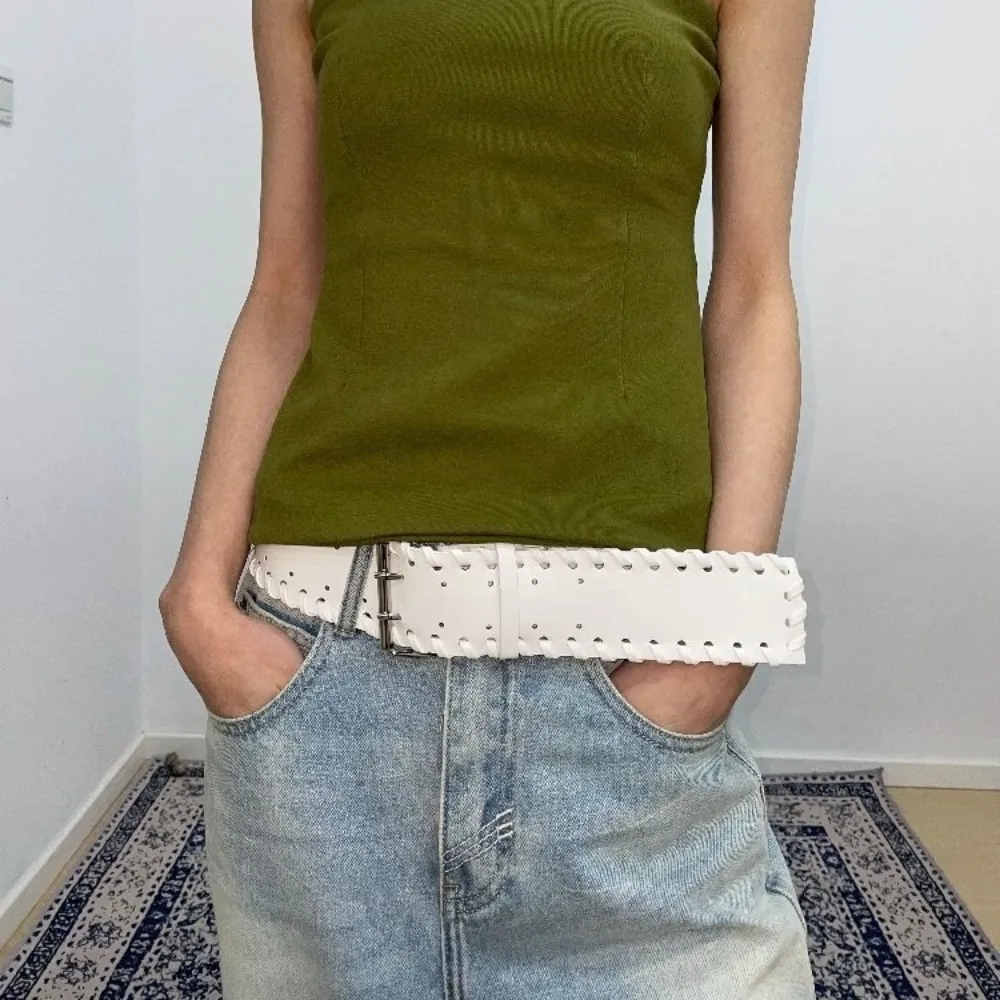 شخصية المنسوجة بولي Leather حزام من الجلد الكورية نمط Y2k المرأة واسعة حزام الشرير Harajuku قبعات رعاة البقر الغربية حزام فتاة حار