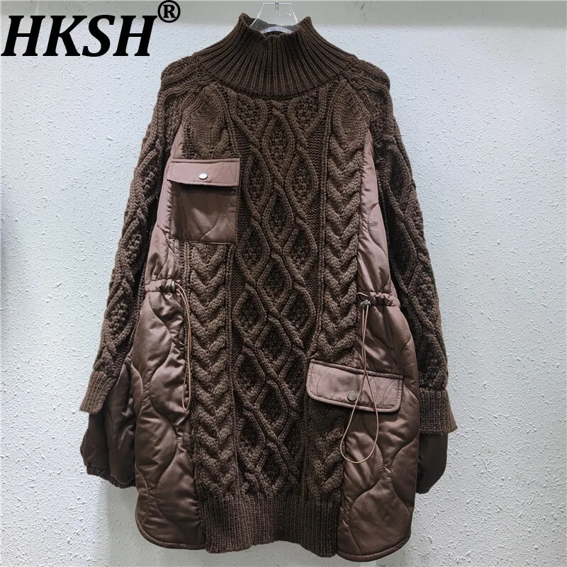 

HKSH Autumn Winter New Women Sweater Pullover Knitted Patchwork Padded Niche Design Streetwear Casual Versatile Warm Top HK12073
