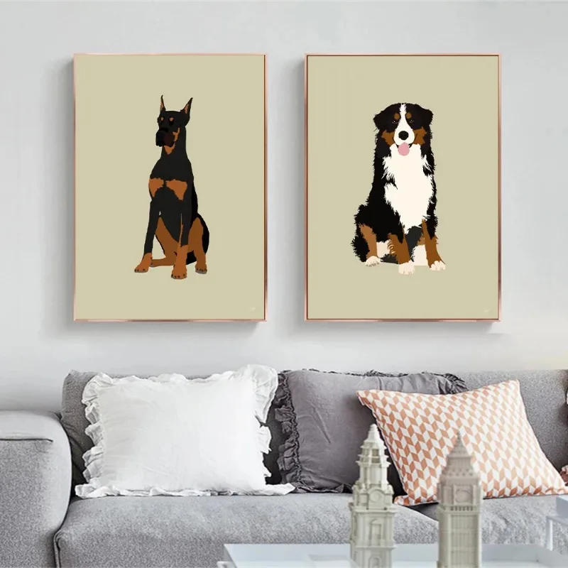 Modern Colorful Abstract Puppy Portrait Poster Wall Art Picture Beagle Koki Bull Dog Canvas Painting Simple Living Room Decor